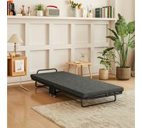 HOMCOM Single Folding Guest Bed with Mattress on Wheels - Grey, Grey