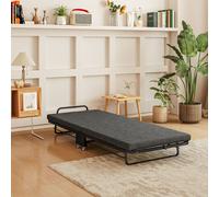 Single Folding Bed with Mattress Foldable Guest Bed on Wheels, Grey HOMCOM Grey Single