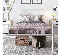 Metal Bed Frame w/ Headboard and Footboard, Underbed Storage Space HOMCOM White Single