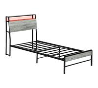 HOMCOM Single Steel Bed Frame, with LED Lights and Headboard Shelf - Grey Aosom UK