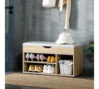 HOMCOM Sit-On Shoe Storage Unit w/ Hidden Compartment Handles Grey, Oak - Oak
