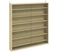 HOMCOM Six Shelf Display Cabinet, with Glass Doors - Oak