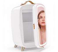 HOMCOM Skincare Refrigerator, 6L Mini Cosmetic Fridge with LED Mirror, Cooling Function for Bedroom, Skincare, Office, White