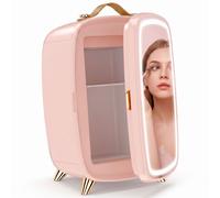 HOMCOM Skincare Refrigerator with LED Mirror, Cooling Function, Pink