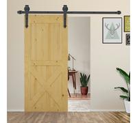 HOMCOM Sliding Wood Barn Door Track System Kit Hardware Set - Brown - 200 cm x 4 cm x 0.6 cm