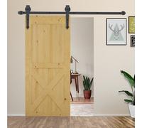 HOMCOM 6.6FT / 2m Carbon Steel Sliding Door Kits Barn Hardware Closet Set Antique Style Track System For Single Wooden Door Aosom UK