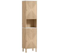 HOMCOM Slim Bathroom Cabinet with Silent Rail Oak Bathroom Cabinet with Adjustable Shelves for Scandinavian, Japanese Styles - Wood-Effect Aosom UK