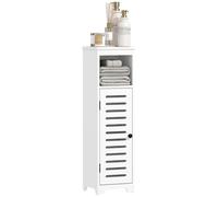 HOMCOM Slim Bathroom Floor Cabinet with Louvered Door, Storage Unit with Open Shelf, Adjustable Shelf, Freestanding Cabinet Storage Cupboard, for Living Room Kitchen, White