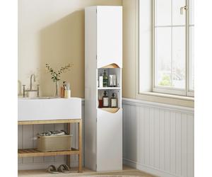 HOMCOM Slim Bathroom Storage Cabinet, Tall Bathroom Cabinet with 2 Doors - Tall Bathroom Cabinet - 30W x 34.6D x 180.5H cm - Particle board