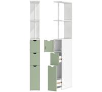 HOMCOM Slim Bathroom Storage Cabinet, Tall Bathroom Floor Cabinet with 2-Tier Shelf and 2 Drawers, White and Light Green