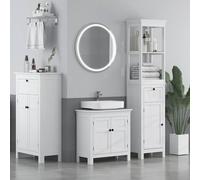 HOMCOM Tall Bathroom Cabinet, Slim Bathroom Storage Cabinet with 2 Open Shelves, Soft Close Door and Drawer, Adjustable Shelf, Narrow Cupboard Storage Unit, White