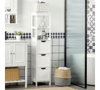 HOMCOM Slim Bathroom Storage unit with 3 Drawers and 2 Open Shelves, White - Bathroom Cabinet - MDF - White