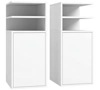 HOMCOM Slim Bedside Table Set of 2, Narrow Bedside Cabinet with Open Cubbies and Cupboard for Bedroom Living Room, White
