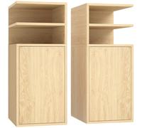 HOMCOM Slim Bedside Table Set of 2, Narrow Bedside Cabinet with Open Cubbies and Cupboard for Bedroom Living Room, Oak