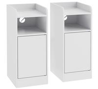 HOMCOM Slim Bedside Table Set of 2 with Charging Station, Narrow Bedside Cabinet with Adjustable Shelf, White