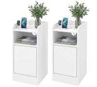 Homcom Slim Bedside Table Set Of 2 With Charging Station, White White