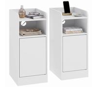 Homcom Slim Bedside Table Set Of 2 With Charging Station, White White