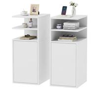 Homcom Slim Bedside Table Set Of 2 With Open Cubbies And Cupboard In White White