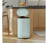HOMCOM 30L Kitchen Bin with 90° Stay-Open Lid, Slim Rectangular Pedal Bin with Soft-Close Lid, Removable Inner Bucket for Home Office, Fingerprint-Resistant, Green