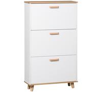 HOMCOM 12 Pair Slim Shoe Cabinet w/ 3 Flip Drawers for Entryway, Cream - White