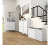 Homcom Slim Shoe Cabinet With 2 Flip Drawers Adjustable Shelves And Shelf In White White