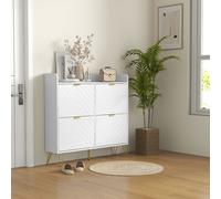 HOMCOM Narrow Shoe Cabinet With 4 Flip Drawers - White, White