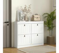 HOMCOM Slim Shoe Cabinet with Adjustable Shelves for Hallway, White - Painted - White - MDF
