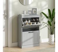 HOMCOM Slim Shoe Storage Cabinet with 2 Flip Drawers for Entryway, Grey, Grey