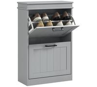 HOMCOM Slim Shoe Storage Cabinet with 2 Flip Drawers for Entryway, Grey