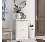 HOMCOM 2 Drawers Entryway Shoe Cabinet, Narrow Shoe Storage Cabinet with 2 Flip Drawers and Adjustable Shelves for 10 Pairs of Shoes, White