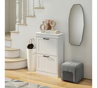 HOMCOM Narrow Shoe Cabinet, Slim Shoe Storage Cabinet with 2 Flip Drawers and Adjustable Shelves for Hallway, Entryway, Holds 10 Pairs, White