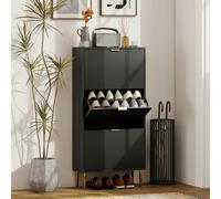 HOMCOM Slim Shoe Storage Cabinet with 3 Flip Drawers for Hallway, Black, Black
