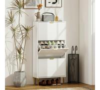HOMCOM Slim Shoe Storage Cabinet with 2 Flip Drawers for Hallway, Black - White - 60W x 24D x 128H cm