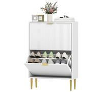 HOMCOM Slim Shoe Storage Cabinet with 2 Flip Drawers for Hallway in White HOMCOM White