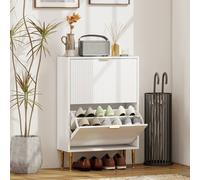 HOMCOM Slim Shoe Storage Cabinet with 2 Flip Drawers for Hallway, White, White