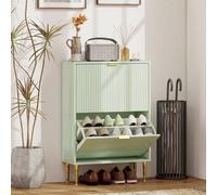 HOMCOM Slim Shoe Storage Cabinet with 2 Flip Drawers for Hallway, Light Green