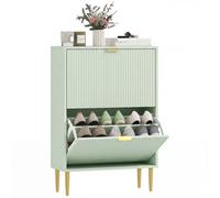 Homcom Slim Shoe Storage Cabinet With 2 Flip Drawers For Hallway, Light Green Light Green