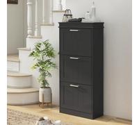 Portland 3 Flip Drawer Black Slim Shoe Storage Cabinet