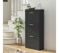 HOMCOM Slim Shoe Storage Cabinet with 3 Flip Drawers for Entryway, Black