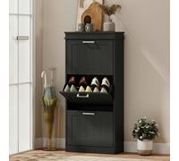 HOMCOM Slim Shoe Storage Cabinet with 3 Flip Drawers for Entryway, Black - Black - Smooth painted finish - MDF