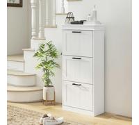 HOMCOM 3 Drawers Entryway Shoe Cabinet, Narrow Shoe Storage Cabinet with 3 Flip Drawers and Adjustable Shelves for 15 Pairs of Shoes, White