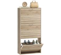 Homcom Slim Shoe Storage Cabinet With 3 Flip Drawers, Oak Wood Grain