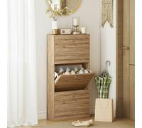 HOMCOM Slim Shoe Storage Cabinet with 3 Flip Drawers, Oak Wood Grain - Oak