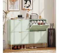 HOMCOM Slim Shoe Storage Cabinet with Flip Drawers for Hallway - Green - 105 x 24 x 91.5 cm