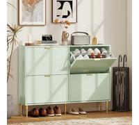 HOMCOM Slim Shoe Storage Cabinet with Flip Drawers for Hallway - Green - 105 x 24 x 91.5 cm