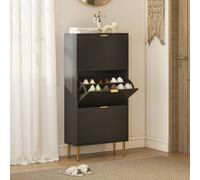 HOMCOM Slim Shoe Storage Cabinet with 3 Flip Drawers for Hallway, Black, Black