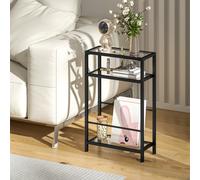 HOMCOM Slim Side Table, End Table with Tempered Glass Tabletop, Black
