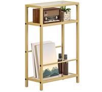 HOMCOM Slim Side Table, End Table with Tempered Glass Tabletop, Gold