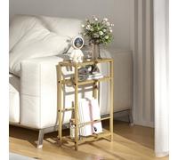 Homcom Slim Side Table, End Table With Tempered Glass Tabletop, Gold Gold One Size