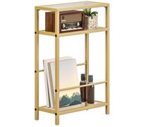 HOMCOM Slim Bedside Table, Side Table with Tempered Glass Tabletop, Gold, Gold